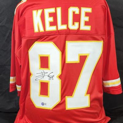 Travis Kelce Signed Kansas City Chiefs Football Jersey , Beckett Witnessed