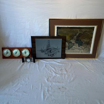 Engraving, Clock, Barometer & Map (O-MG)