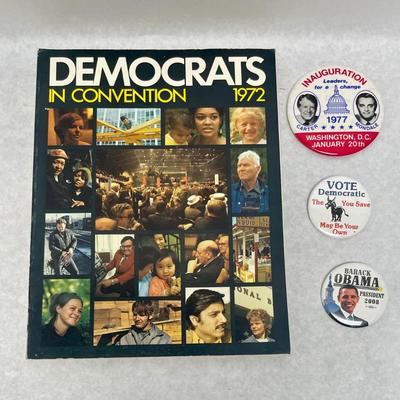 1972 Democrat Convention Program and Campaign Inauguration Buttons