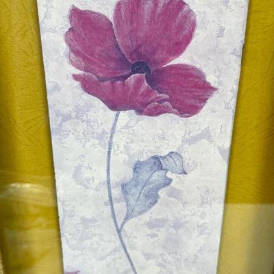 Framed Lithograph Pair by Jane Carroll Magenta Flowers Gold Frames