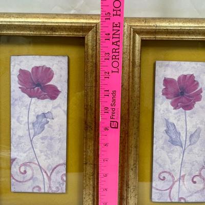 Framed Lithograph Pair by Jane Carroll Magenta Flowers Gold Frames