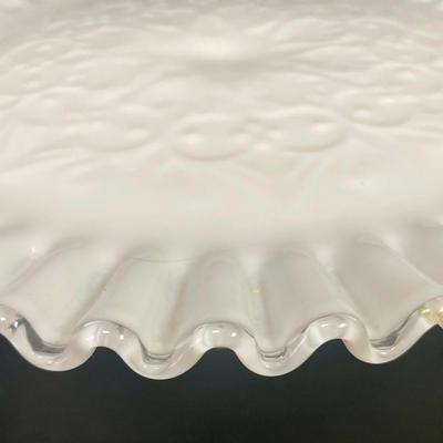 Vintage Fenton Milk Glass Silver Crest Spanish Lace Pedestal Cake Plate