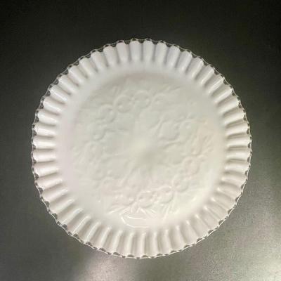Vintage Fenton Milk Glass Silver Crest Spanish Lace Pedestal Cake Plate