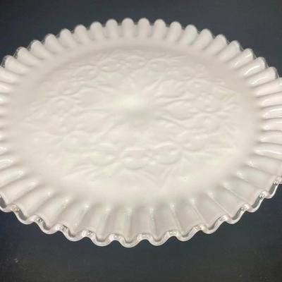 Vintage Fenton Milk Glass Silver Crest Spanish Lace Pedestal Cake Plate