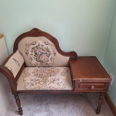 Vtg telephone tapestry table and bench