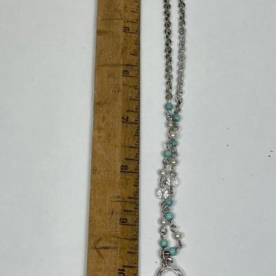 Cross Pendant Necklace silver-tone, turquoise colored beads & faux pearl beads
