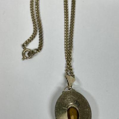 Magenta Colored Stone Pendant with Gold-tone Setting & Chain