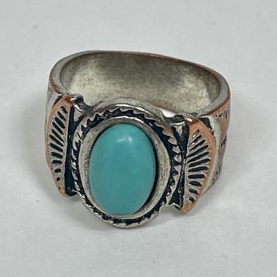 Silver-tone ring w/ faux turquoise