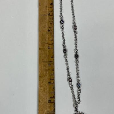 Cookie Lee Silver-tone Pendant Necklace Lavender Stones