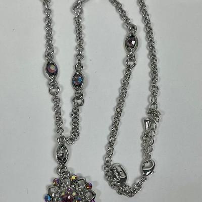 Cookie Lee Silver-tone Pendant Necklace Lavender Stones