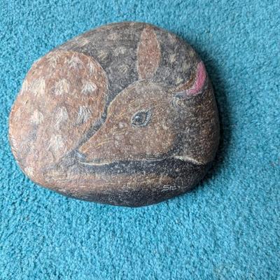 Deer Hand Painted Rock Signed