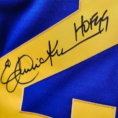 Eric Dickerson NWT Los Angeles Rams Signed Blue & Yellow Throwback Jersey Beckett Witnessed