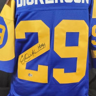 Eric Dickerson NWT Los Angeles Rams Signed Blue & Yellow Throwback Jersey Beckett Witnessed