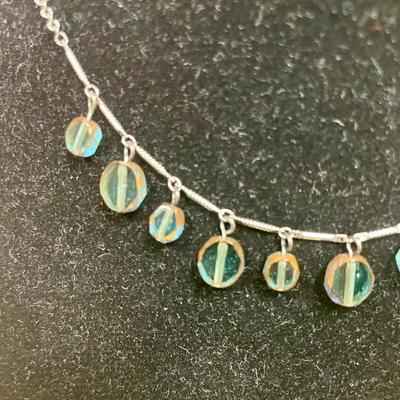 Silvertone Necklace with Green Translucent Stones