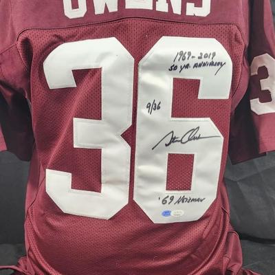 Steve Owens Signed Oklahoma Sooners Jersey 9/36 50 Yr Annv JSA /COA