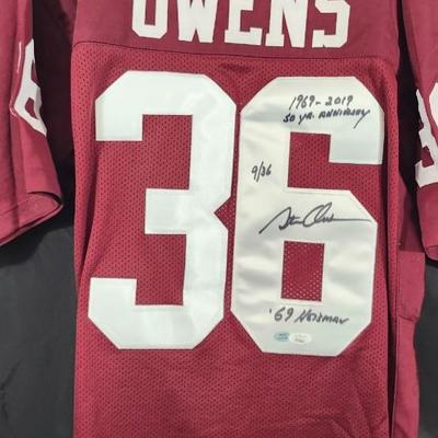 Steve Owens Signed Oklahoma Sooners Jersey 9/36 50 Yr Annv JSA /COA
