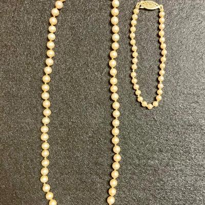 Matching German Silver and Faux Pearl Necklace and Bracelet