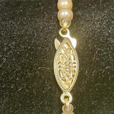 Matching German Silver and Faux Pearl Necklace and Bracelet