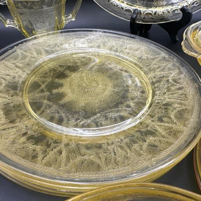Anchor Hocking Uranium Yellow Cameo Ballerina Dinner Set