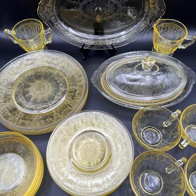 Anchor Hocking Uranium Yellow Cameo Ballerina Dinner Set