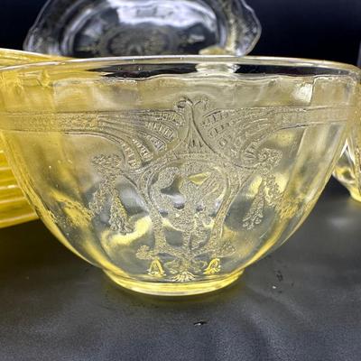 Anchor Hocking Uranium Yellow Cameo Ballerina Dinner Set