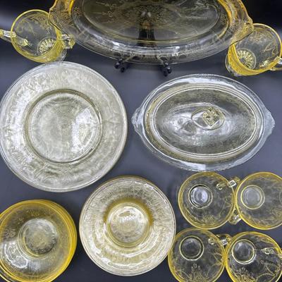 Anchor Hocking Uranium Yellow Cameo Ballerina Dinner Set