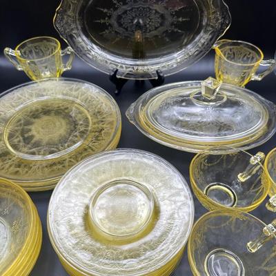 Anchor Hocking Uranium Yellow Cameo Ballerina Dinner Set