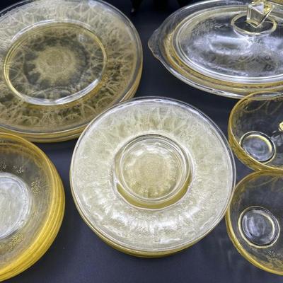 Anchor Hocking Uranium Yellow Cameo Ballerina Dinner Set
