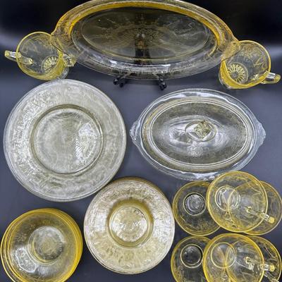 Anchor Hocking Uranium Yellow Cameo Ballerina Dinner Set