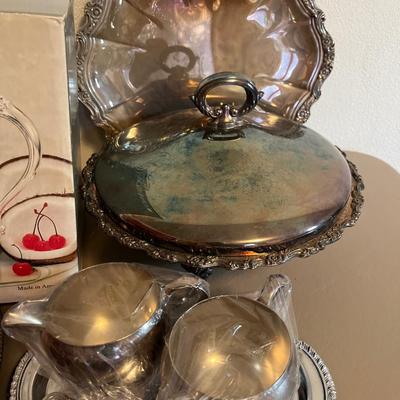 Silver trays, pitchers, casserole, class of 1951 spoon
