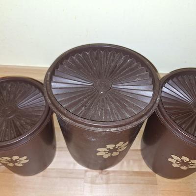 3 Brown Tupperware Canisters