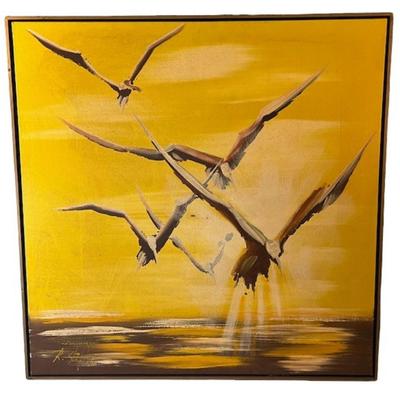 Illegibly Signed Mid-Century Acrylic on Canvas