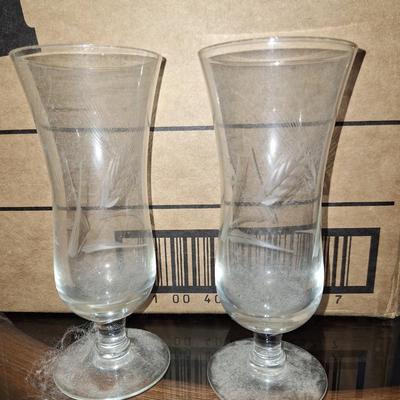 2 Etched fluted Glasses