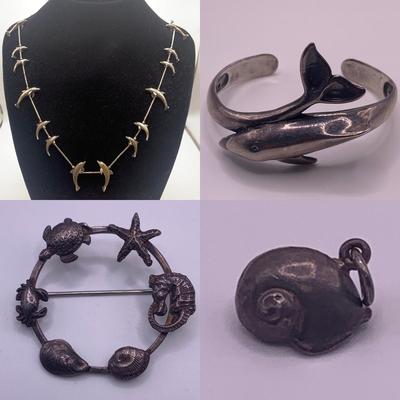 Unique Sterling Dolphin & More Sea Life Jewelry (K-HS)