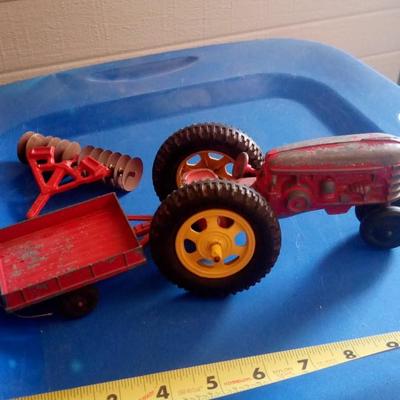 LOT 127 TOY TRACTOR AND TWO IMPLEMENTS