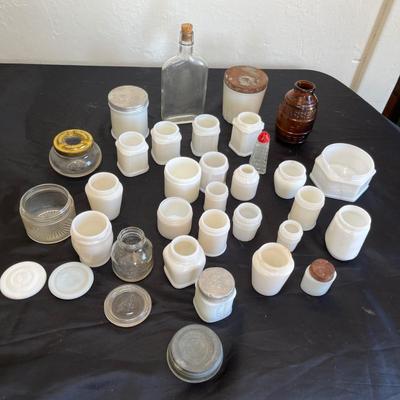 Lot of milk glass bottles
