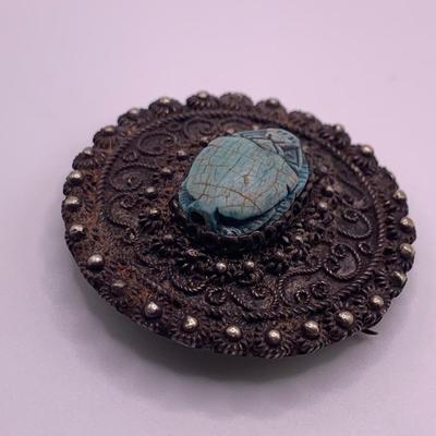 Vintage Pins & Pendants with Sterling Silver & Carved Turquoise Stone (K-HS)