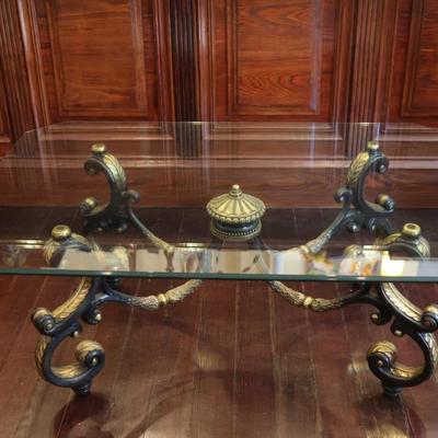 LA BARGE Brass with Glass Top Coffee Table
