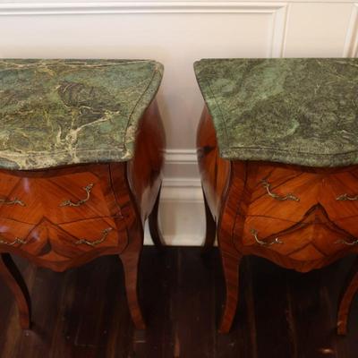 French Louis XV Style Marble Top Nightstands