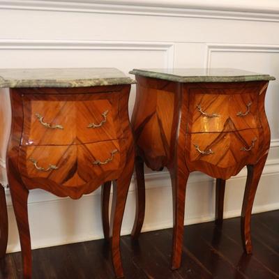 French Louis XV Style Marble Top Nightstands