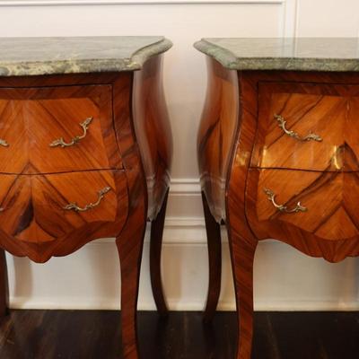 French Louis XV Style Marble Top Nightstands