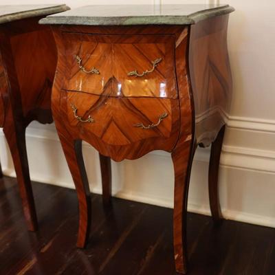 French Louis XV Style Marble Top Nightstands
