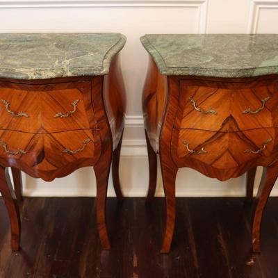 French Louis XV Style Marble Top Nightstands