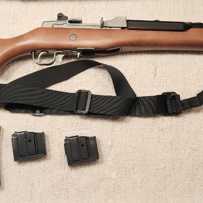 LOCAL PICK UP ONLY Ruger Mini-14 Semi-Auto Rifle with Wood Stock 223 W/ 3 Magazines and Case