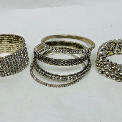 Fashion Jewelry Bangles Bracelet Lot Silvertome Band & Stretch Rhinestone cuffs