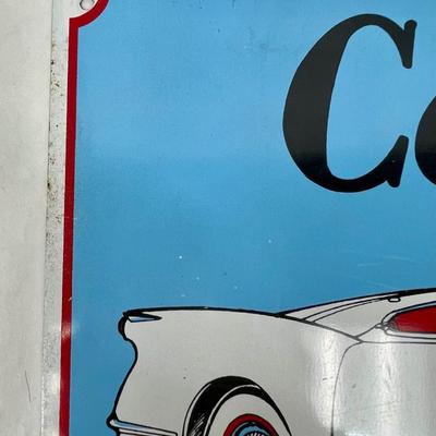 Vintage White Corvette Metal Advertising Sign for Sales & Service