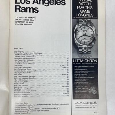 Los Angeles Rams vs San Francisco 49ers NFL Football 1969 Game Program LA RAMS