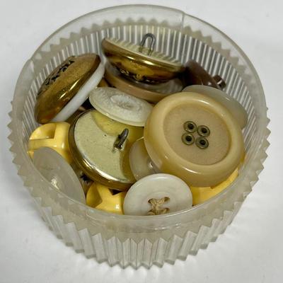 Vintage Helena Rubinstein Clear Round Lidded Lucite Vanity Powder Box with Old Button Collection