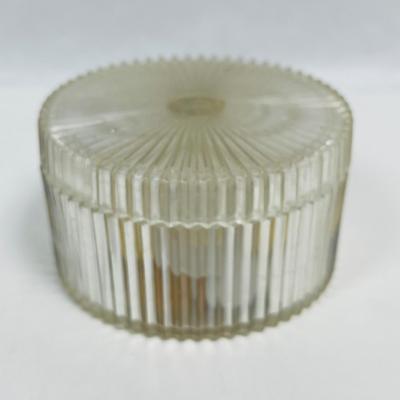 Vintage Helena Rubinstein Clear Round Lidded Lucite Vanity Powder Box with Old Button Collection