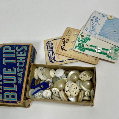 Vintage / Antique Button Mystery Lot - box photographed but not examined